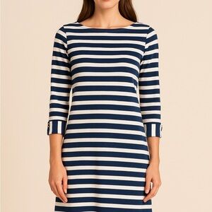 Lilly Pulitzer Navy White Striped Dress Pima Cotton Shift Nautical Chic M